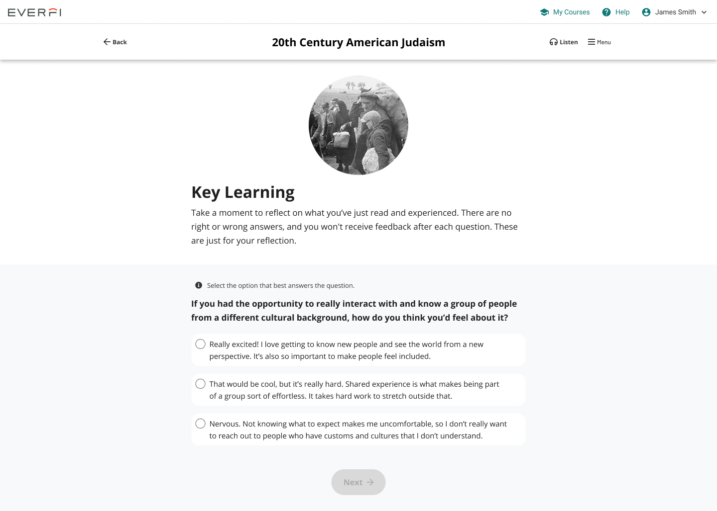 Sample Screen of a key learning interaction