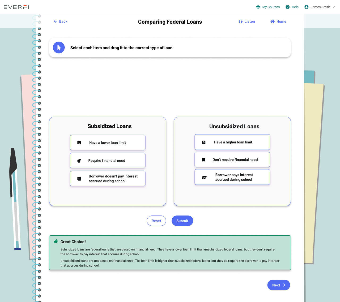 Drag and drop activity feedback